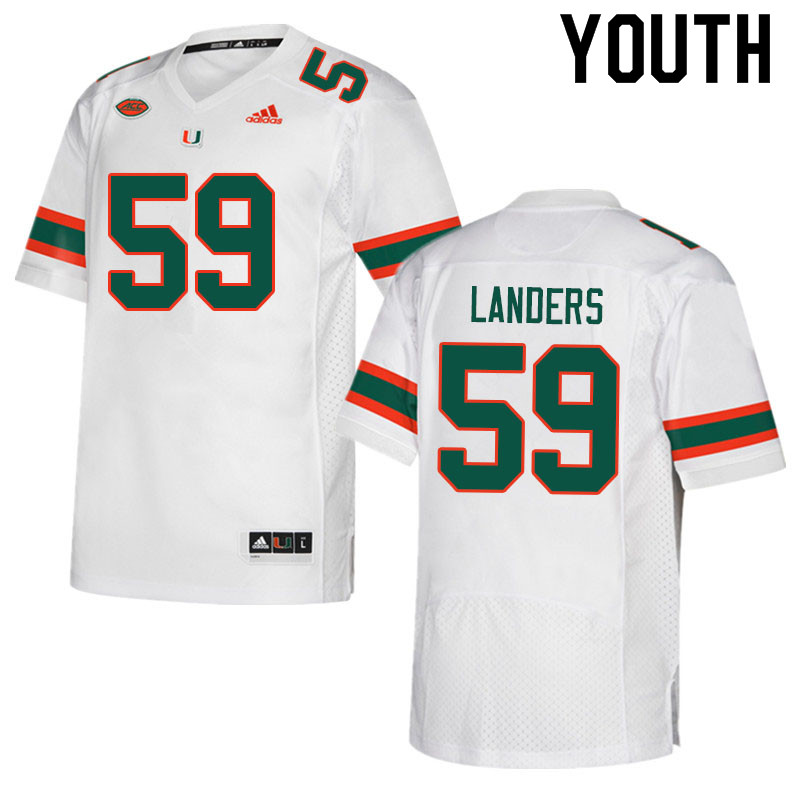 Youth #59 Gabe Landers Miami Hurricanes College Football Jerseys Sale-White - Click Image to Close